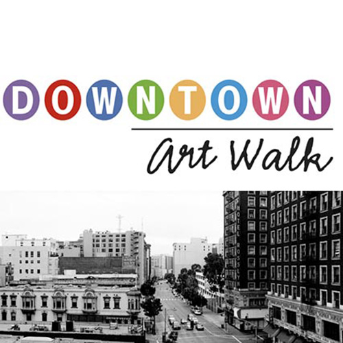 Logo for Downtown Art Walk showing a view of old Downtown Los Angeles